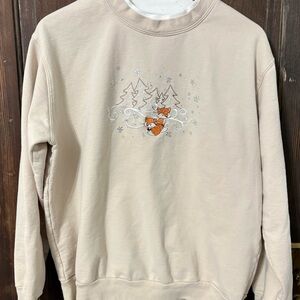 Vintage Cream Morning Sun Winter Fox Crewneck Grandma Sweatshirt